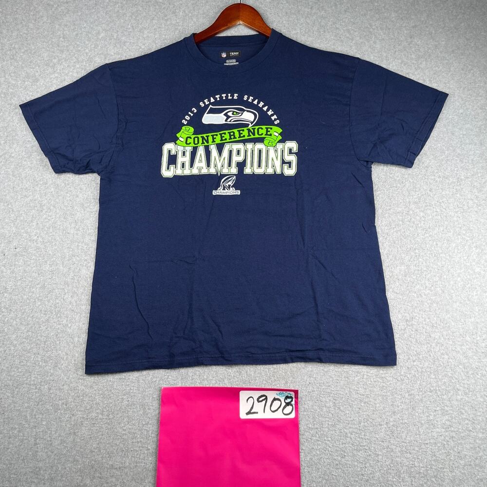 Seattle Seahawks T Shirts Conference Champs XL Navy Blue Graphic Print Mens